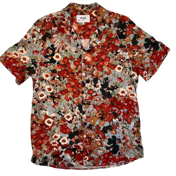 Wax London Mens Medium Floral Button Shirt Red Resort Vacation Hawaiian - Picture 1 of 6
